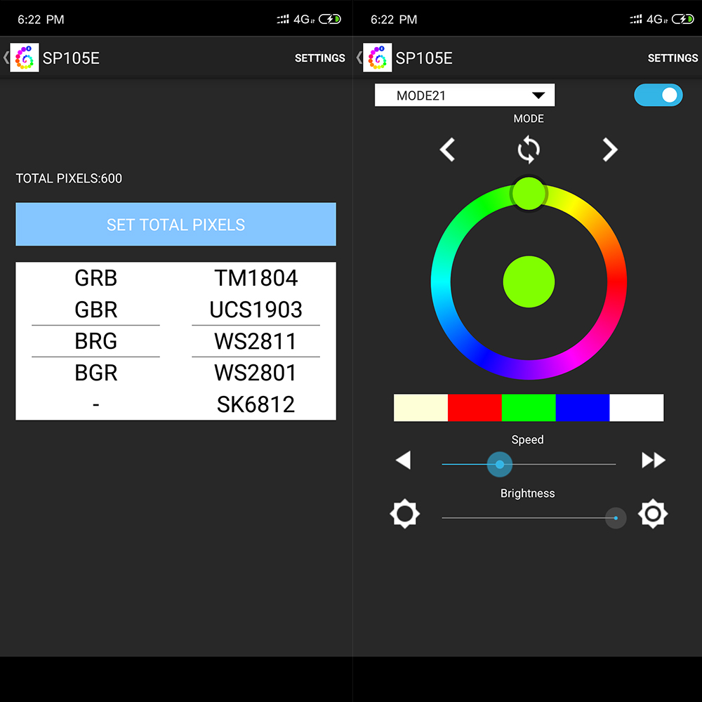 SP105E Magic Controller in Android iOS APP for WS2812b