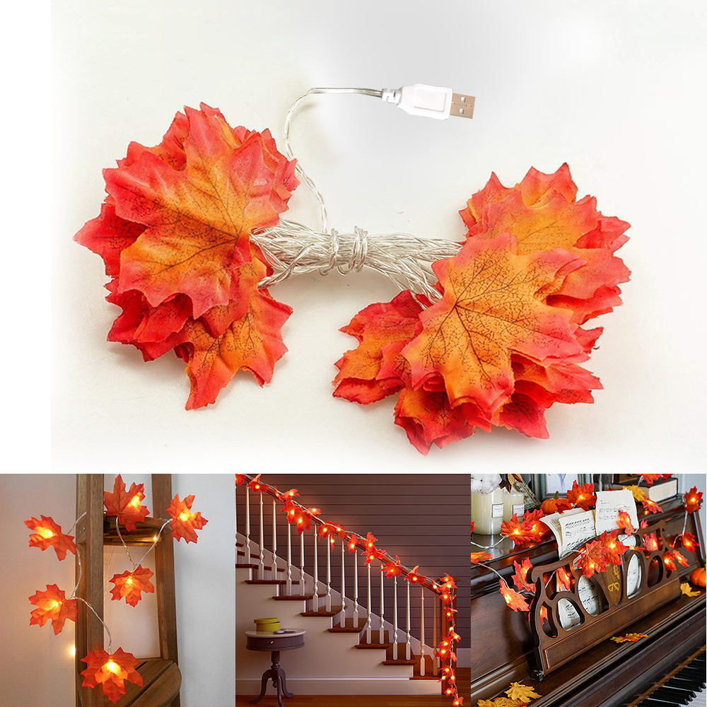 40 LED Maple Leaf Fairy Light String Autumn Leaf Lamp Garland Xmas Wedding Decor